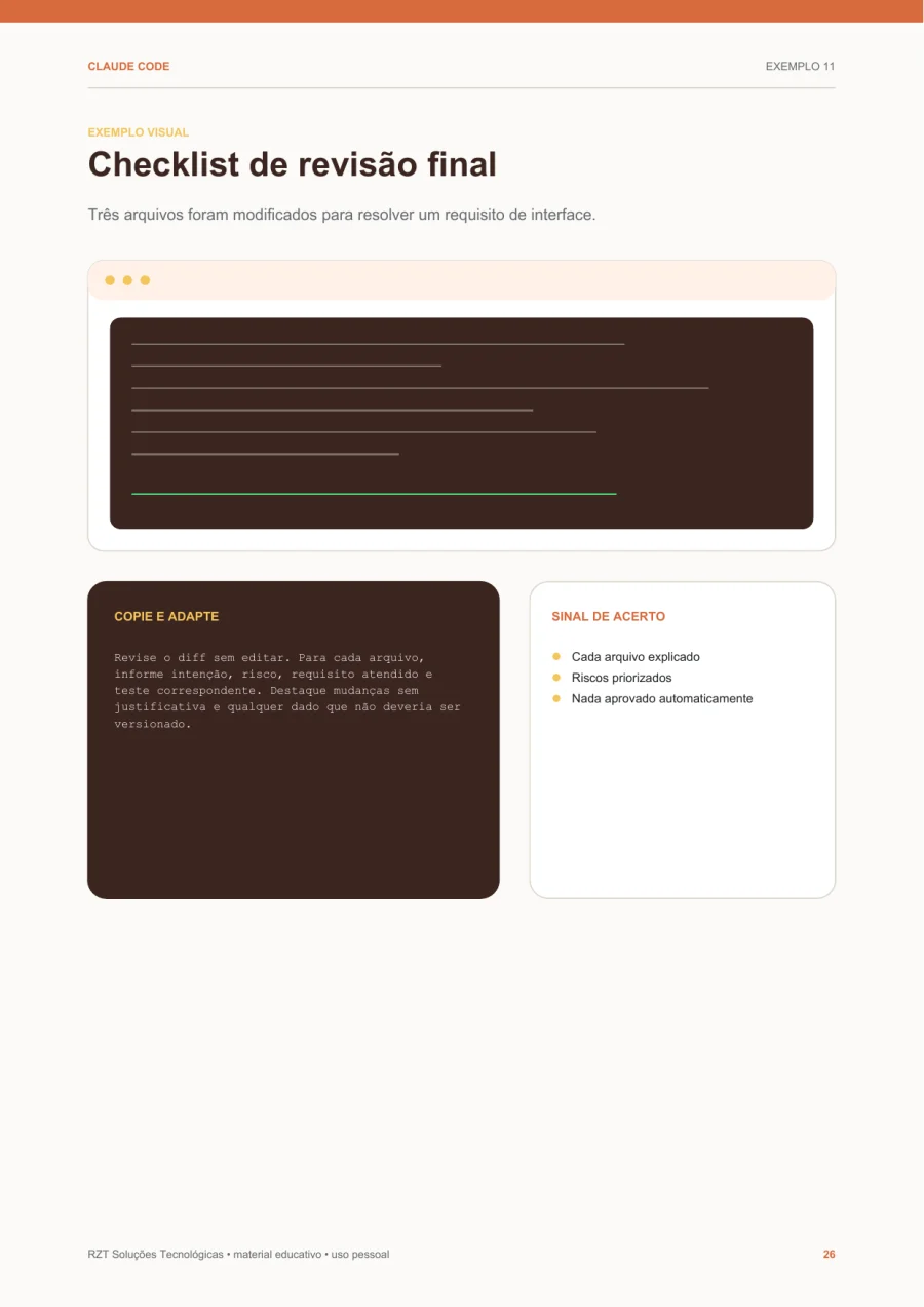 Checklist de diff, referência visual apresentada no guia